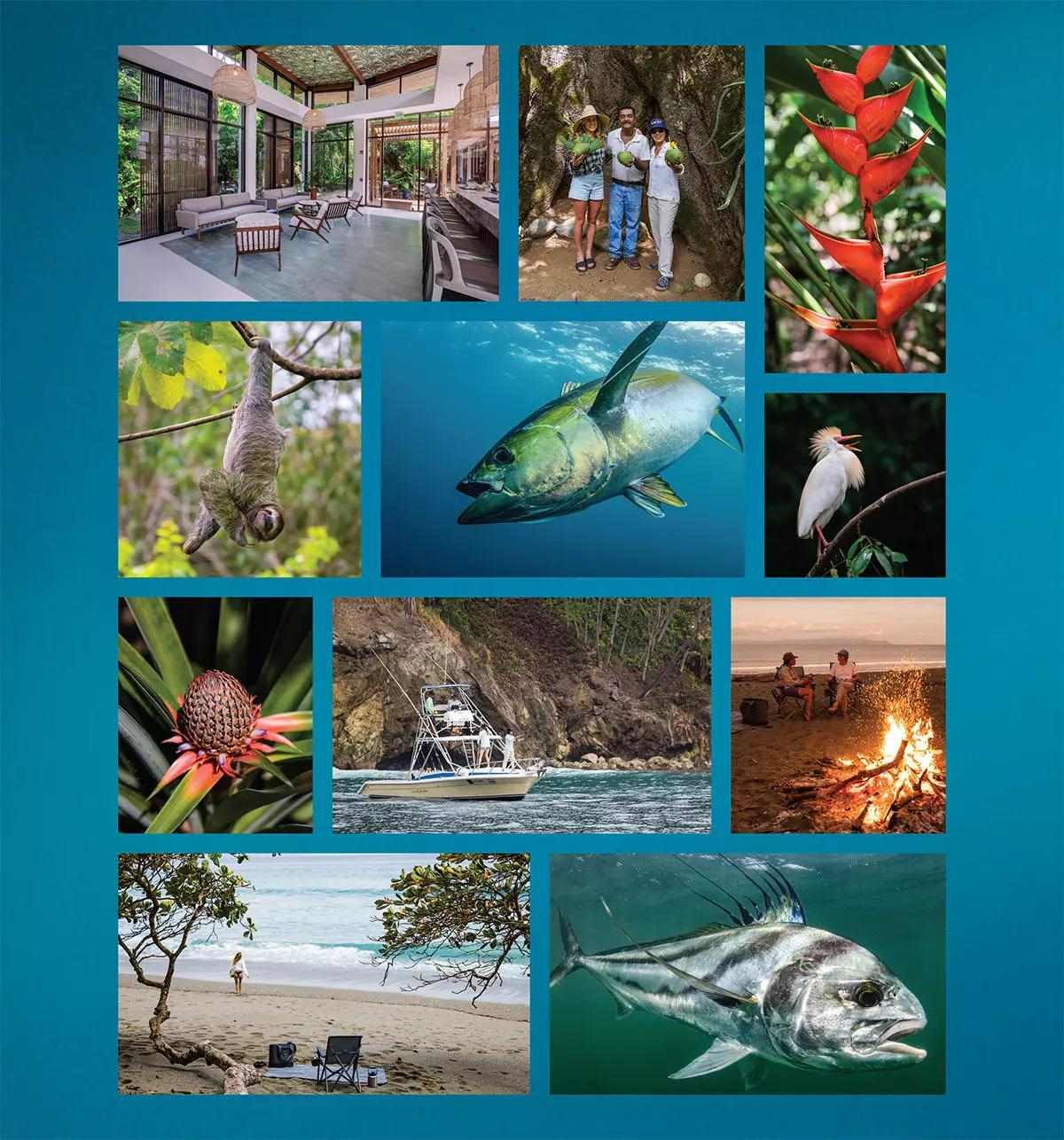A collage of Costa Rica lifestyle and fishing images.