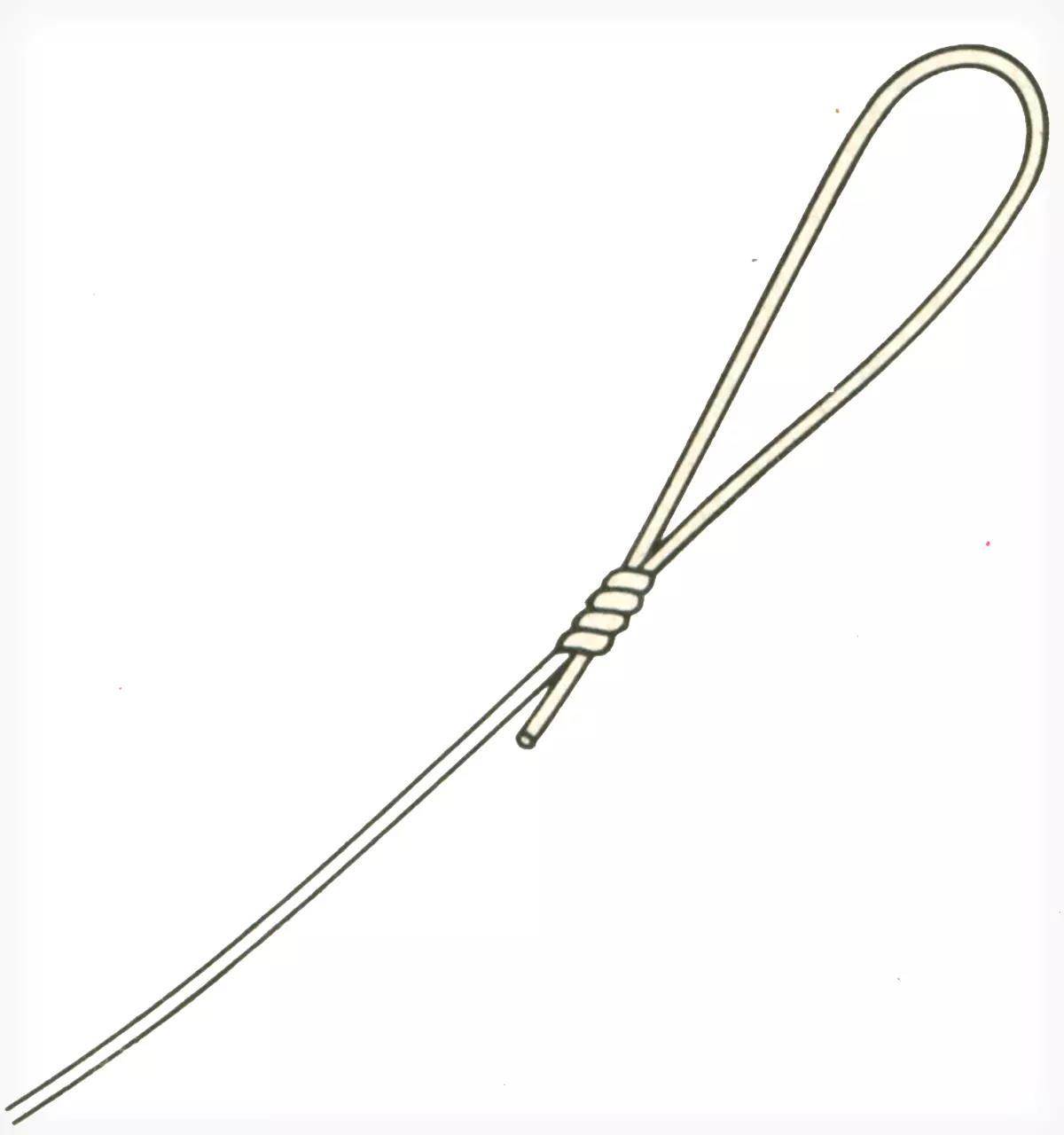 A pencil illustration of a fishing during the creation of a loop knot.