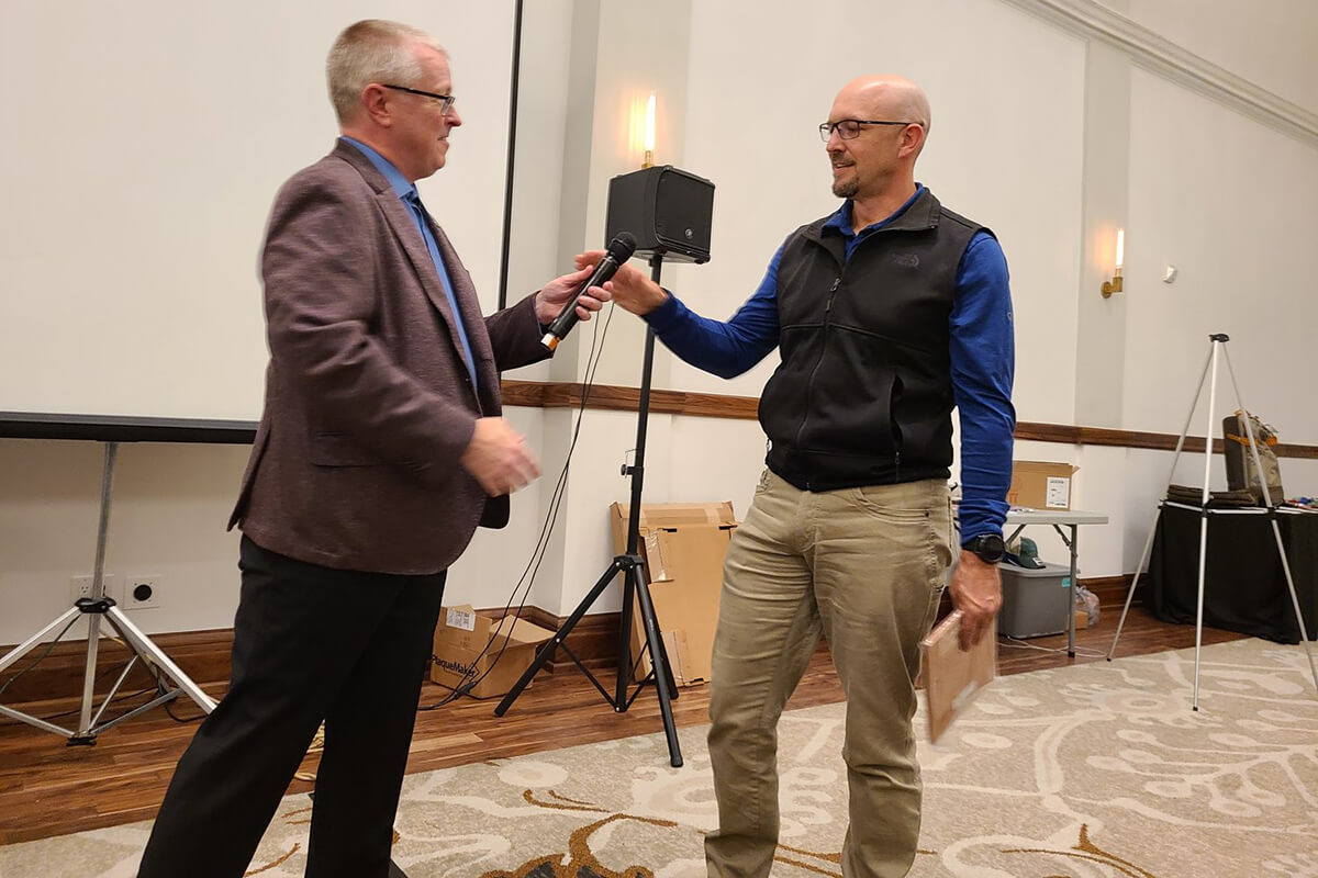 Mayfly Outdoors CEO Jeff Wagner accepting a Colorado Trout Unlimited award